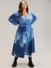 Tie Dye Ruched Pocket Lantern Sleeve Dress sold by Bloomchic
