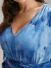 Tie Dye Ruched Pocket Lantern Sleeve Dress sold by Bloomchic