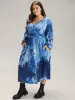 Tie Dye Ruched Pocket Lantern Sleeve Dress sold by Bloomchic
