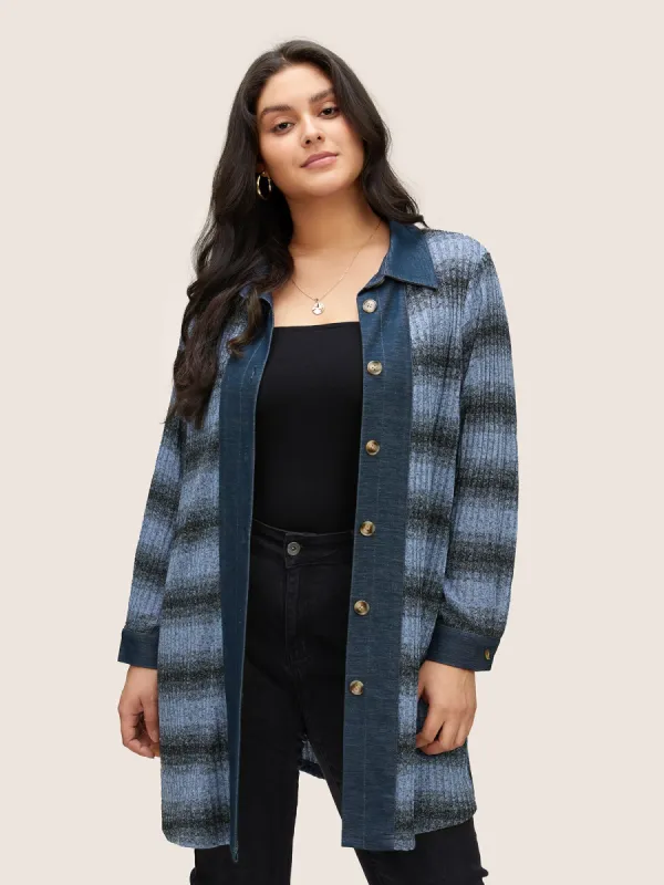 Denim Patchwork Contrast Striped Heather Jacket sold by Bloomchic