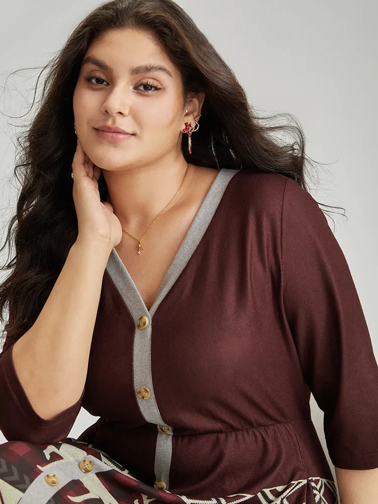 Christmas Elk Elastic Waist Patchwork Button Detail Dress sold by Bloomchic product image thumbnail 4