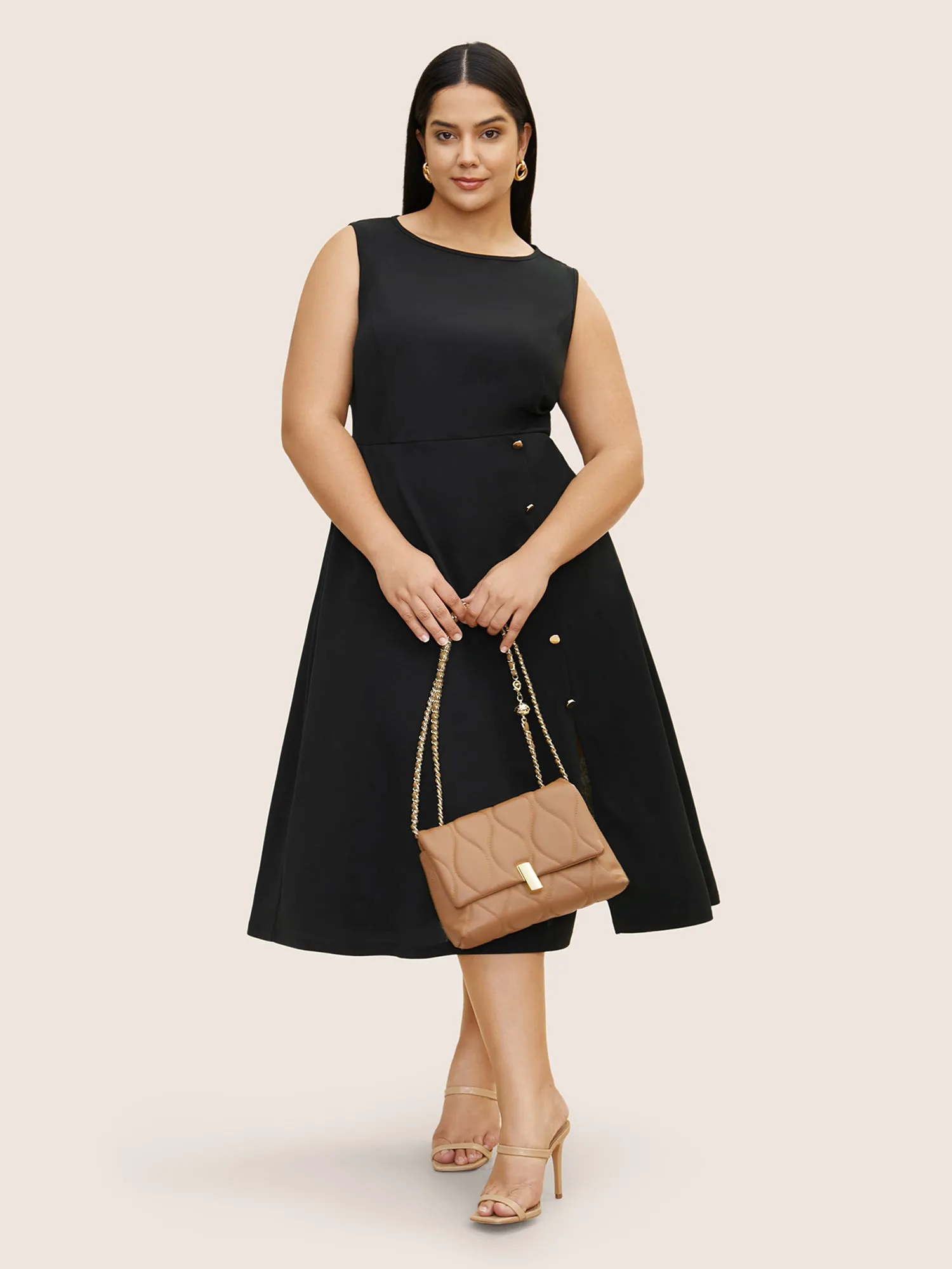 Solid Metal Detail Split Hem Sleeveless Dress sold by Bloomchic product image thumbnail 2