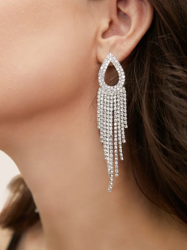 Cubic Zirconia Long Tassel Earrings sold by Bloomchic