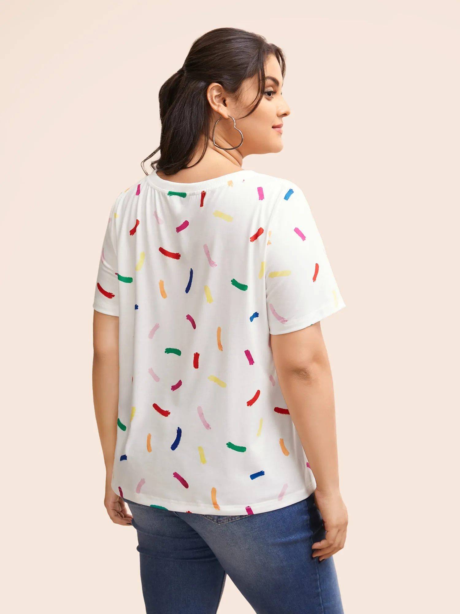 V-Neck Colorful Bar Print T-shirt sold by Bloomchic product image thumbnail 5