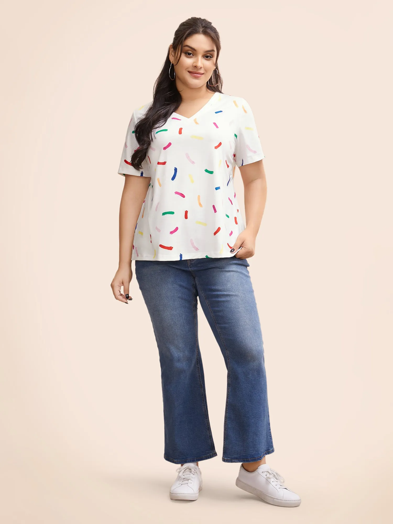 V-Neck Colorful Bar Print T-shirt sold by Bloomchic product image thumbnail 3