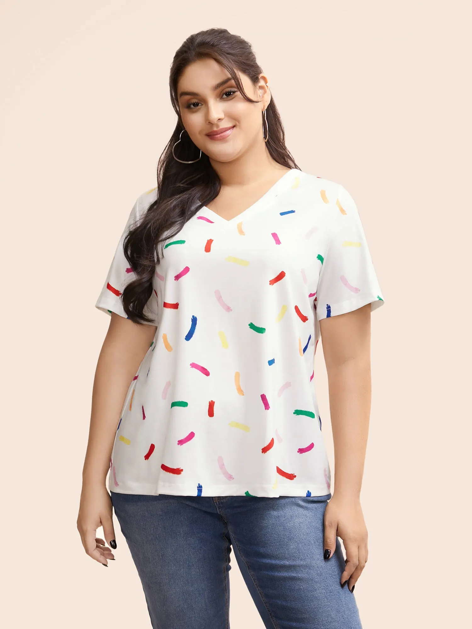 V-Neck Colorful Bar Print T-shirt sold by Bloomchic product image thumbnail 2