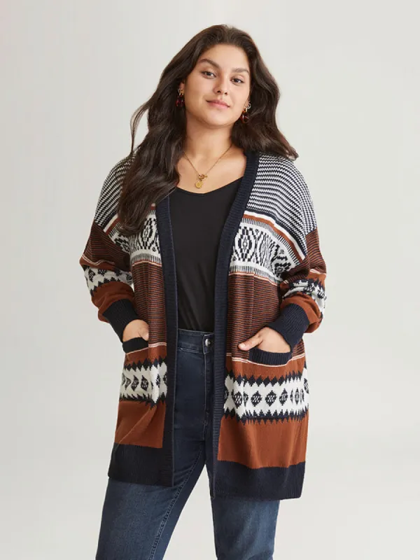 Bandana Print Open Front Patched Pocket Cardigan sold by Bloomchic