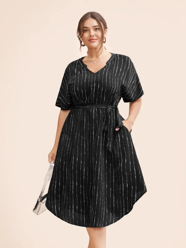 V Neck Striped Curved Hem Dress sold by Bloomchic