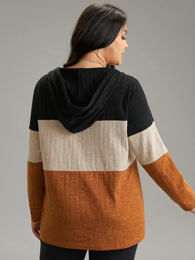 Rib Knit Colorblock Contrast Half Zip Hooded Sweatshirt sold by Bloomchic product image thumbnail 2