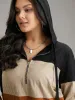 Rib Knit Colorblock Contrast Half Zip Hooded Sweatshirt sold by Bloomchic