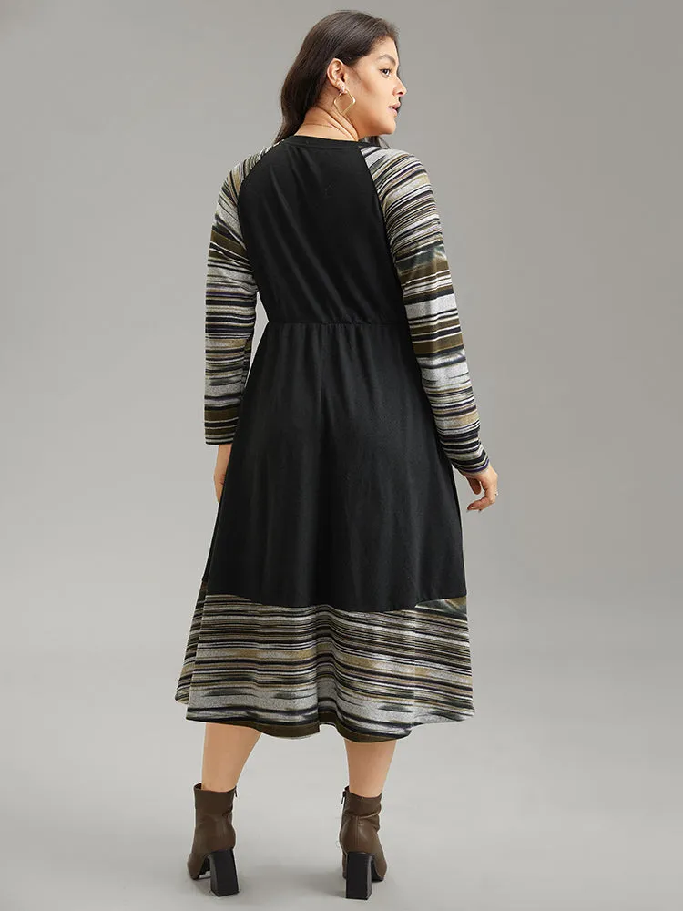 Striped Raglan Sleeve Patchwork Elastic Waist Dress sold by Bloomchic product image thumbnail 4