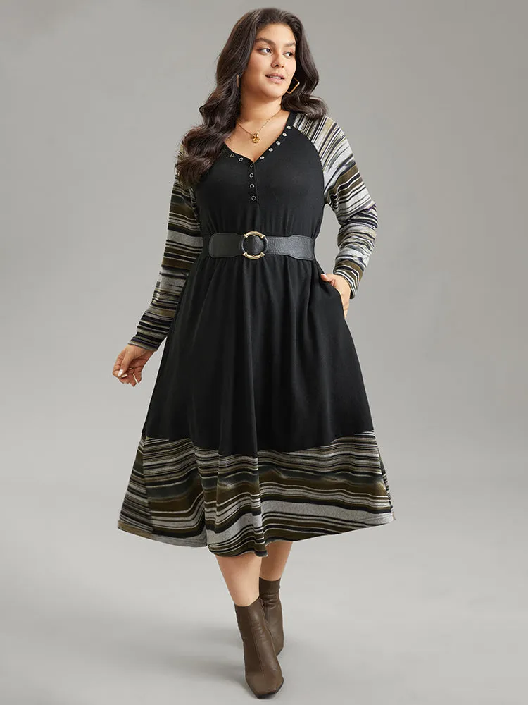 Striped Raglan Sleeve Patchwork Elastic Waist Dress sold by Bloomchic