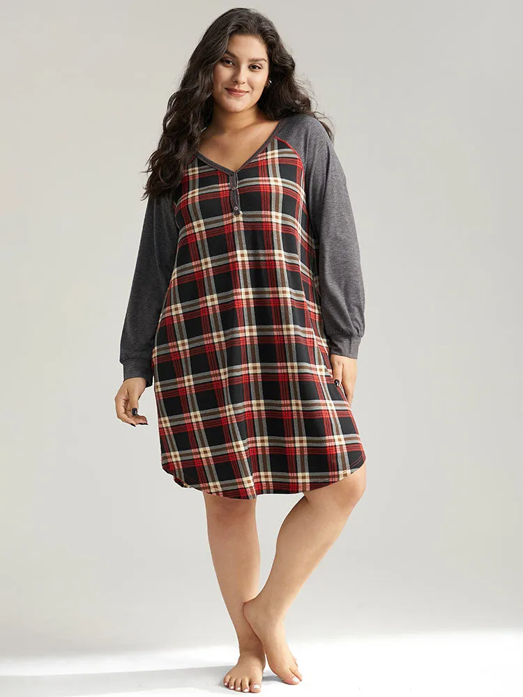 Plaid Patchwork Contrast Curved Hem Sleep Dress sold by Bloomchic product image thumbnail 5