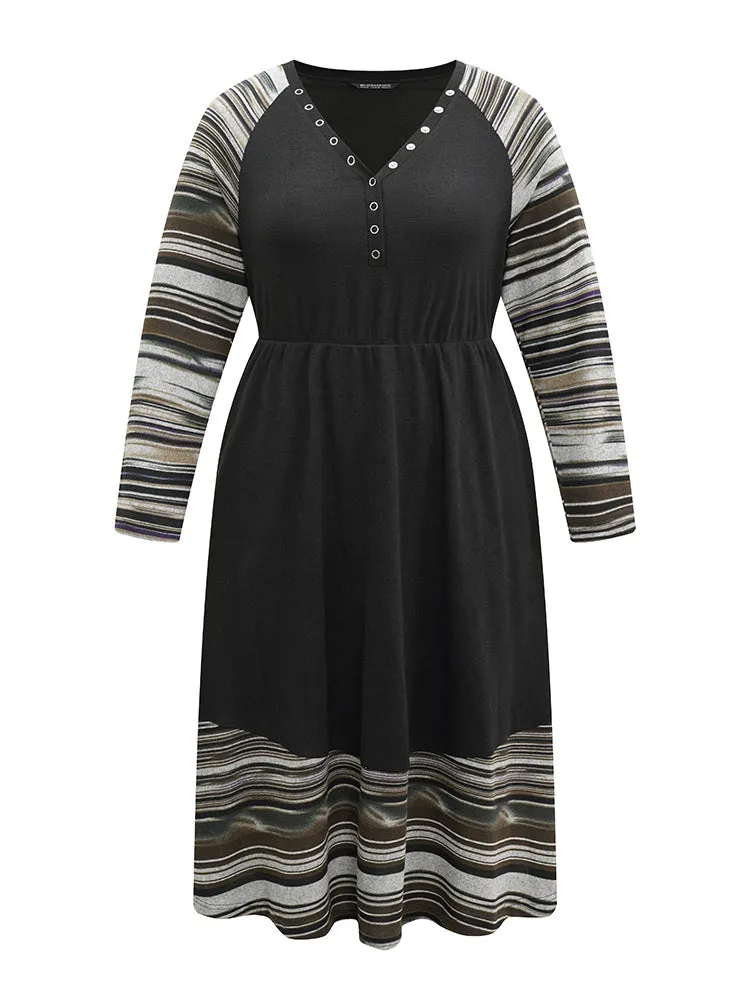 Striped Raglan Sleeve Patchwork Elastic Waist Dress sold by Bloomchic product image thumbnail 5