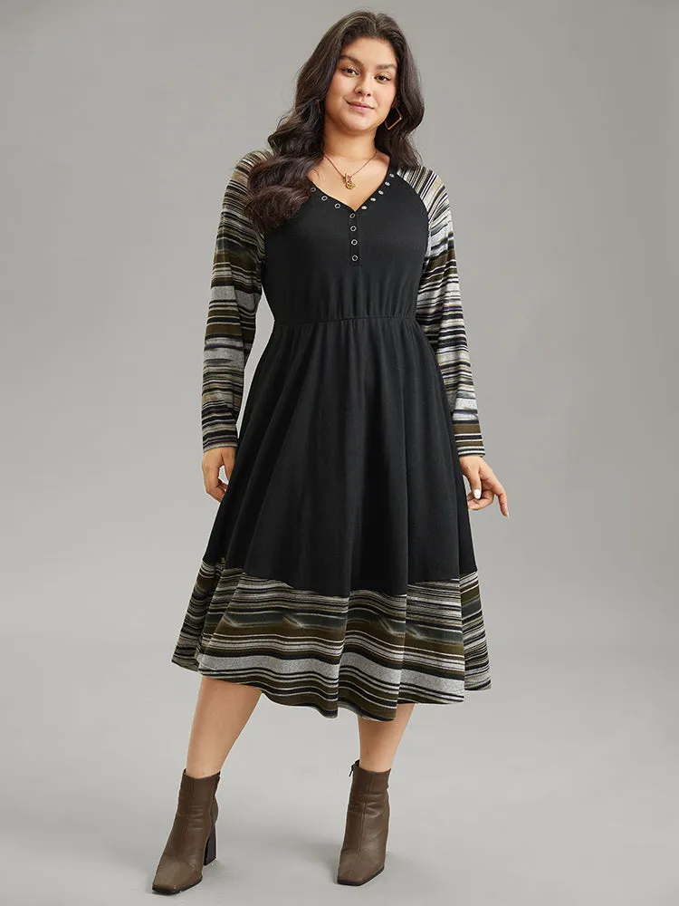 Striped Raglan Sleeve Patchwork Elastic Waist Dress sold by Bloomchic product image thumbnail 2