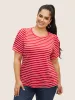 Round Neck Striped Bishop Sleeve T-shirt sold by Bloomchic