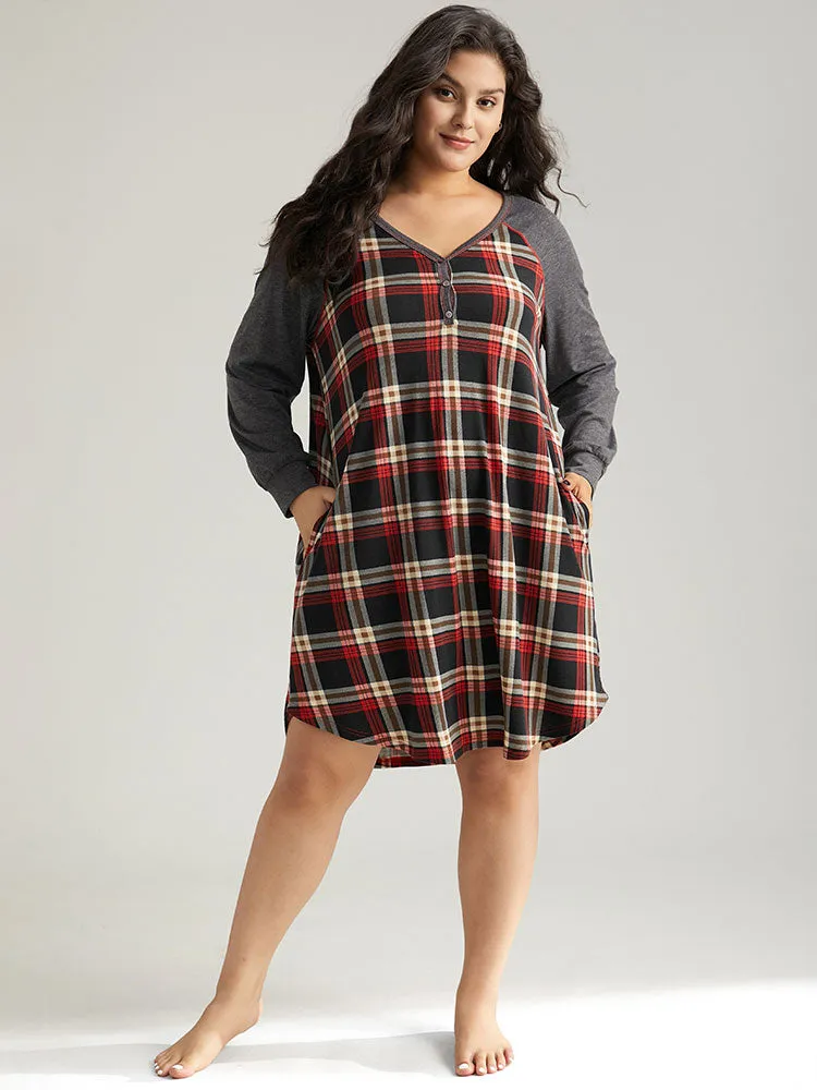 Plaid Patchwork Contrast Curved Hem Sleep Dress sold by Bloomchic product image thumbnail 3