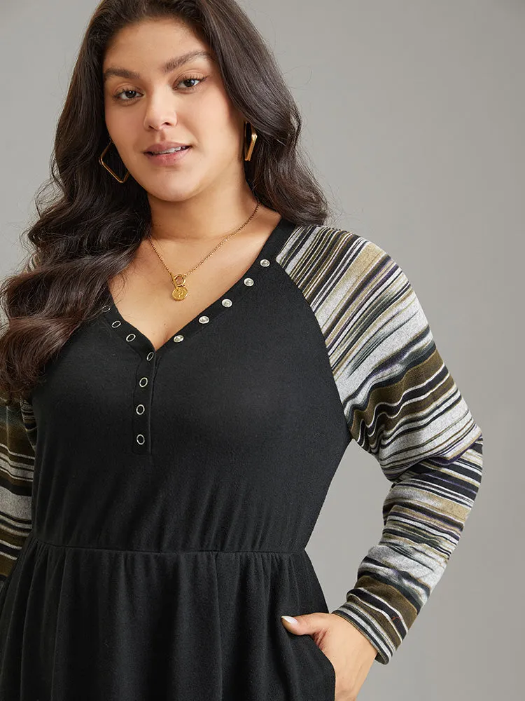 Striped Raglan Sleeve Patchwork Elastic Waist Dress sold by Bloomchic product image thumbnail 3