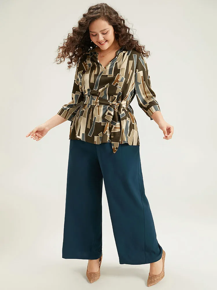 Geometric Colorblock Belted Woven Blouse sold by Bloomchic product image thumbnail 2