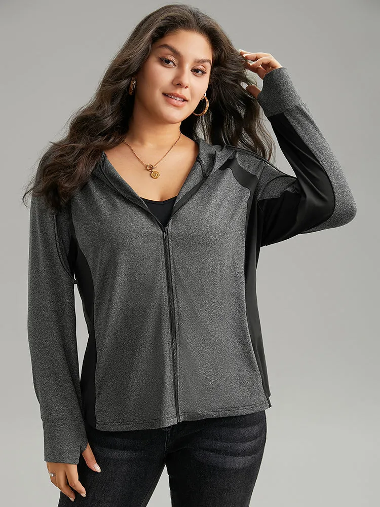 Contrast Drawstring Zipper Hooded Jacket sold by Bloomchic