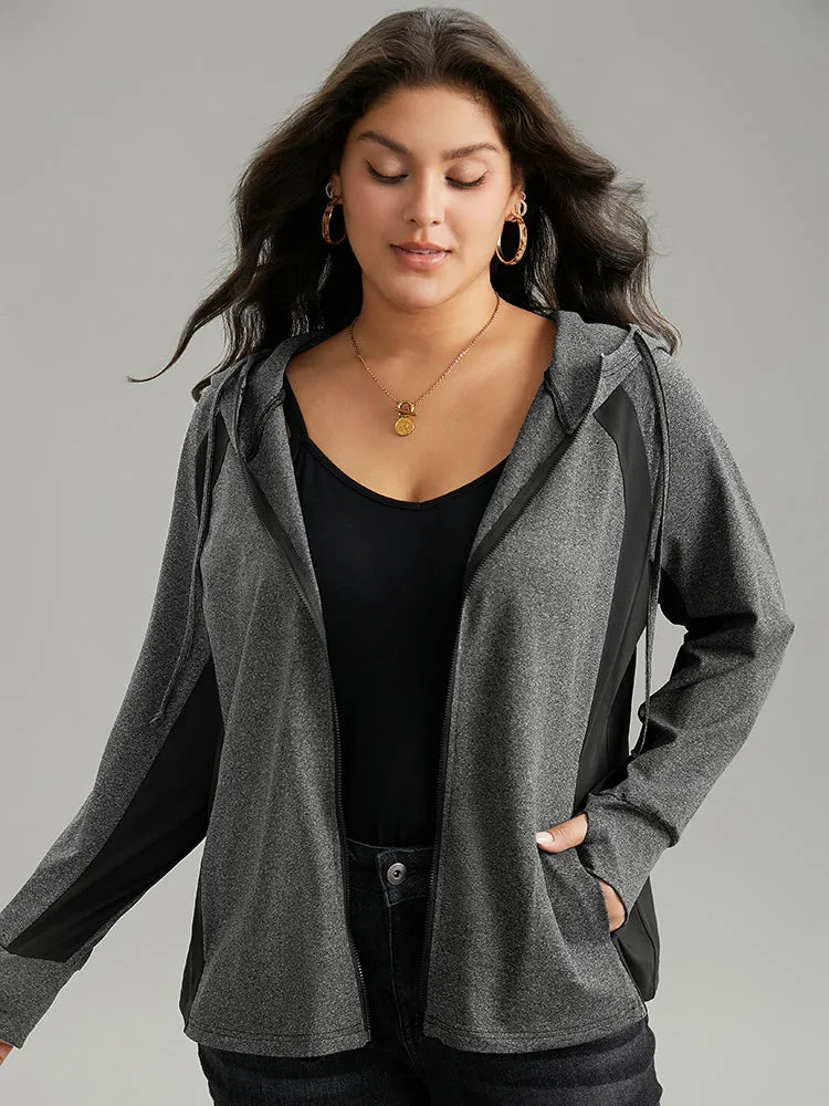 Contrast Drawstring Zipper Hooded Jacket sold by Bloomchic product image thumbnail 3