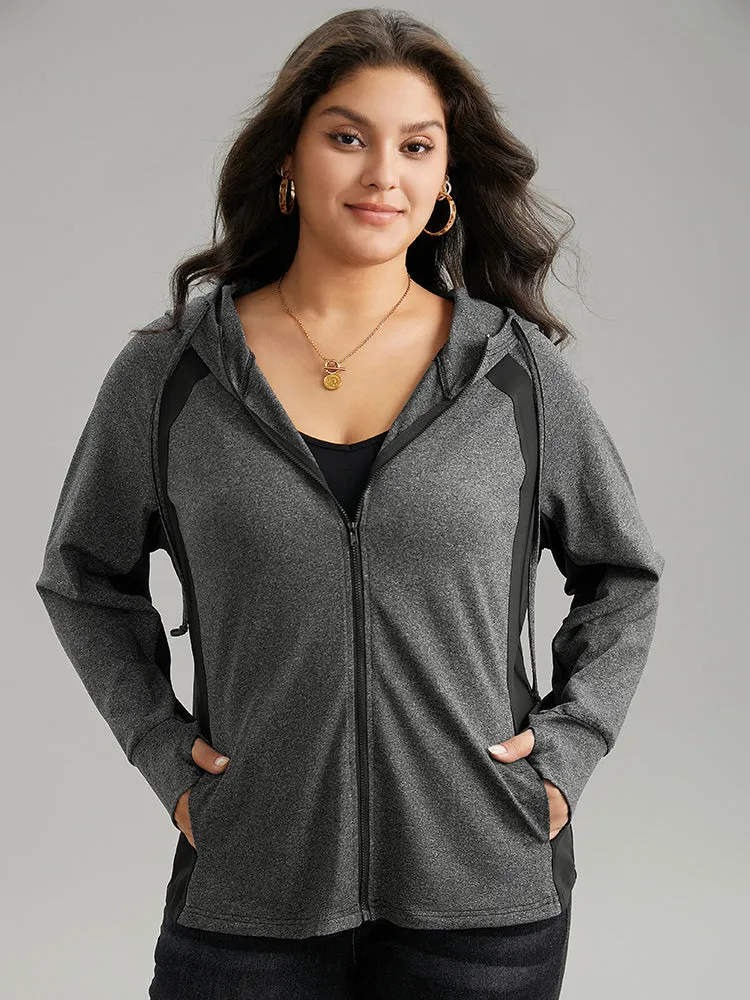 Contrast Drawstring Zipper Hooded Jacket sold by Bloomchic product image thumbnail 5