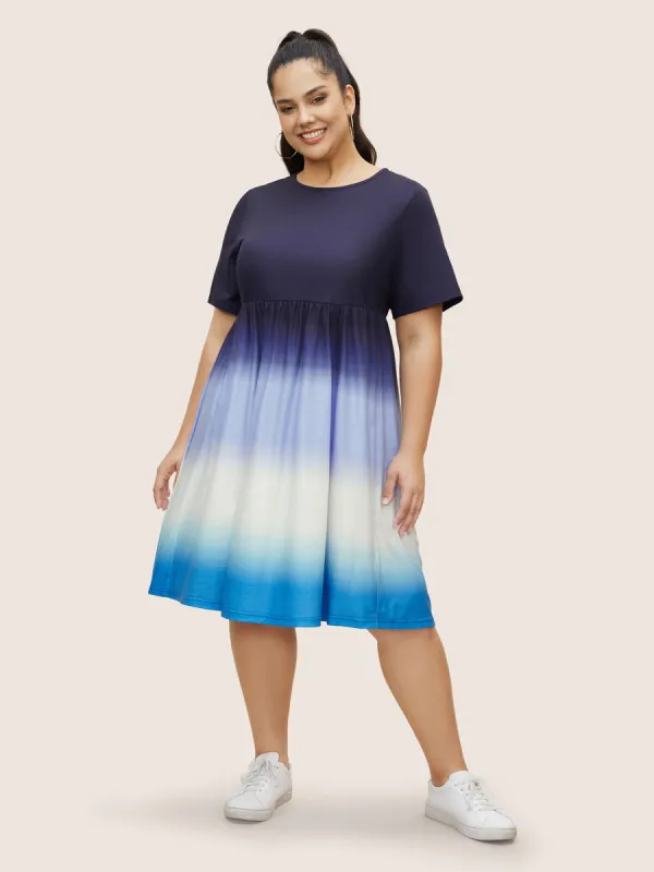 Ombre Tie Dye Round Neck Gathered Dress sold by Bloomchic