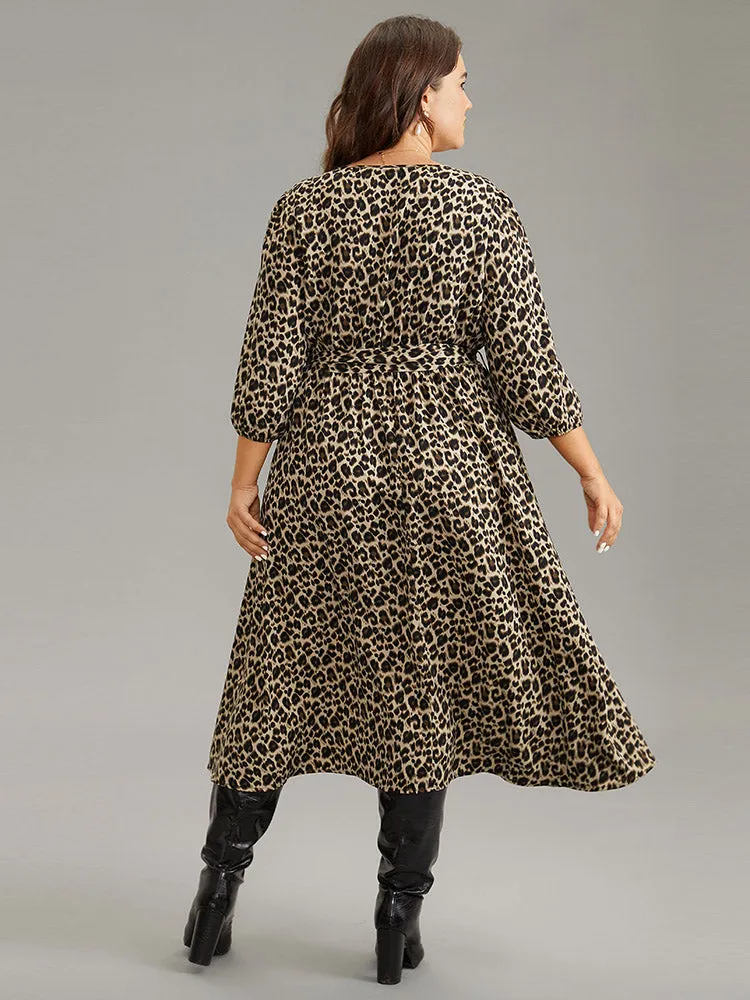 Leopard Elastic Waist Belted Round Neck Dress sold by Bloomchic product image thumbnail 4