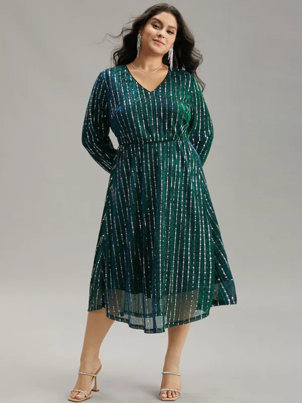 Sequin Mesh V Neck Elastic Waist Dress sold by Bloomchic