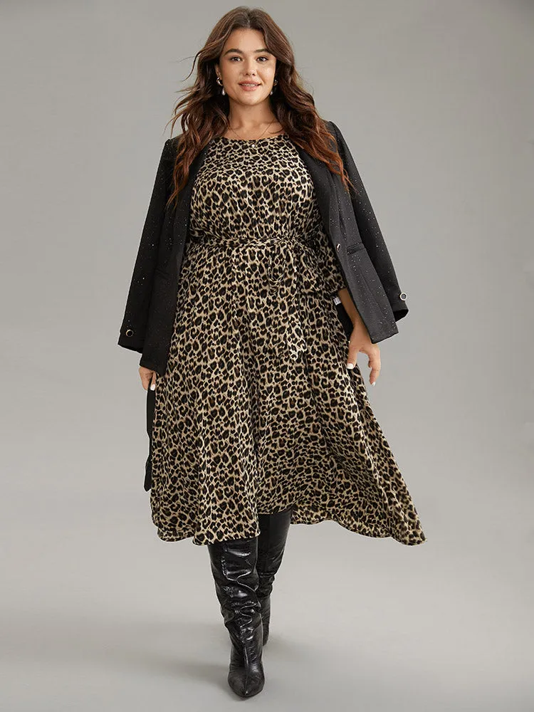 Leopard Elastic Waist Belted Round Neck Dress sold by Bloomchic product image thumbnail 2
