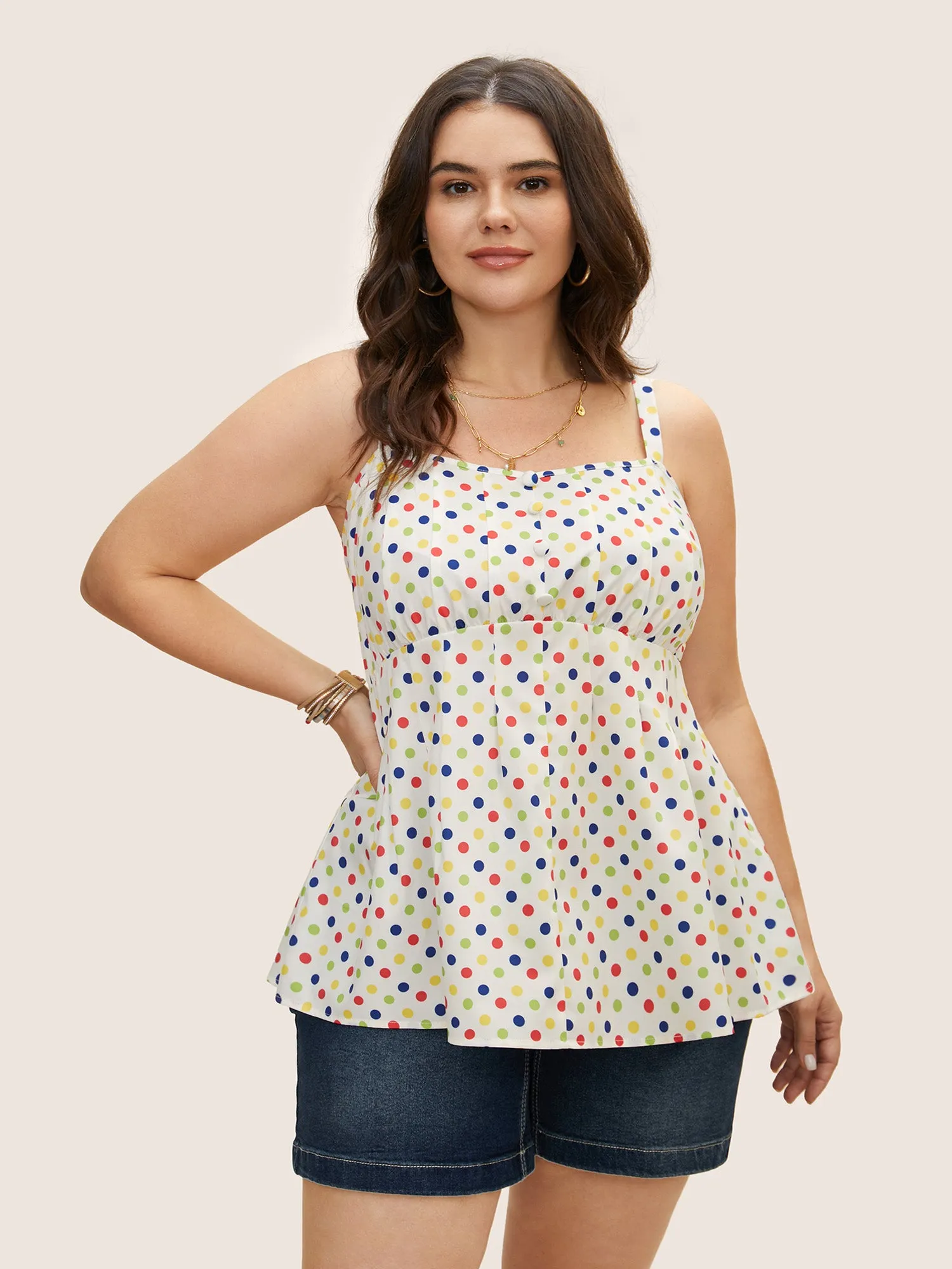 Colored Polka Dot Button Detail Cami Top sold by Bloomchic