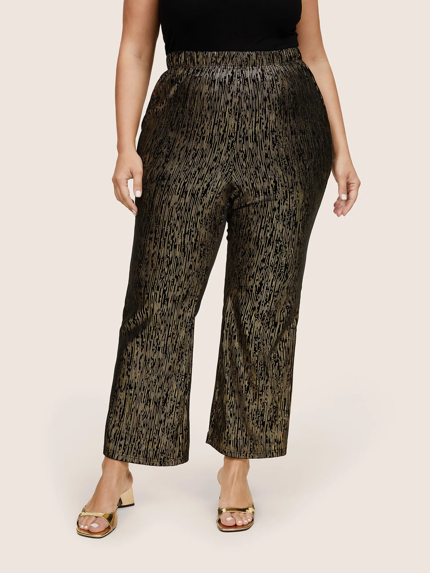 Velvet Striped Elastic Waist Flare Leg Pants sold by Bloomchic product image thumbnail 2