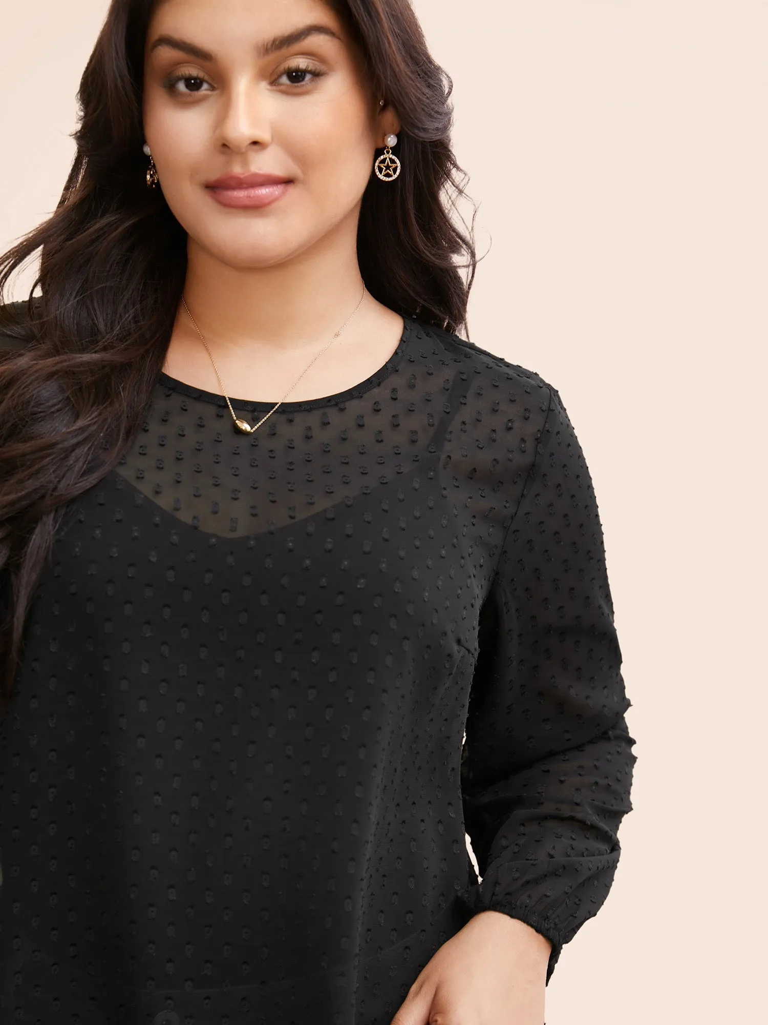 Appliques Mesh Round Neck Lantern Sleeve Blouse sold by Bloomchic product image thumbnail 3