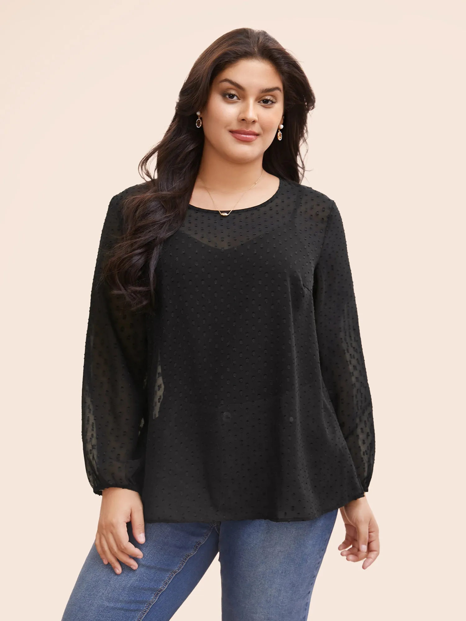 Appliques Mesh Round Neck Lantern Sleeve Blouse sold by Bloomchic