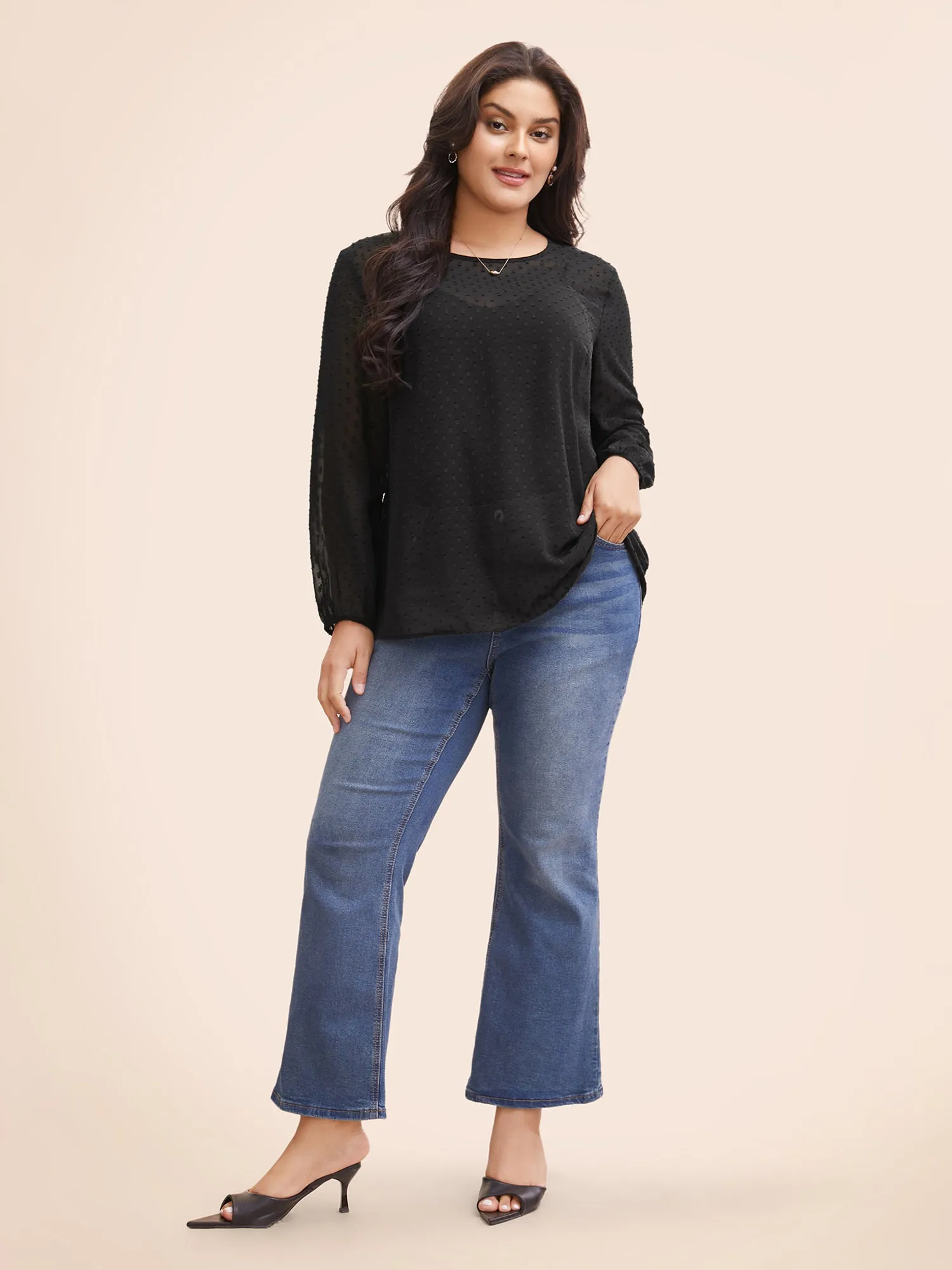 Appliques Mesh Round Neck Lantern Sleeve Blouse sold by Bloomchic product image thumbnail 2