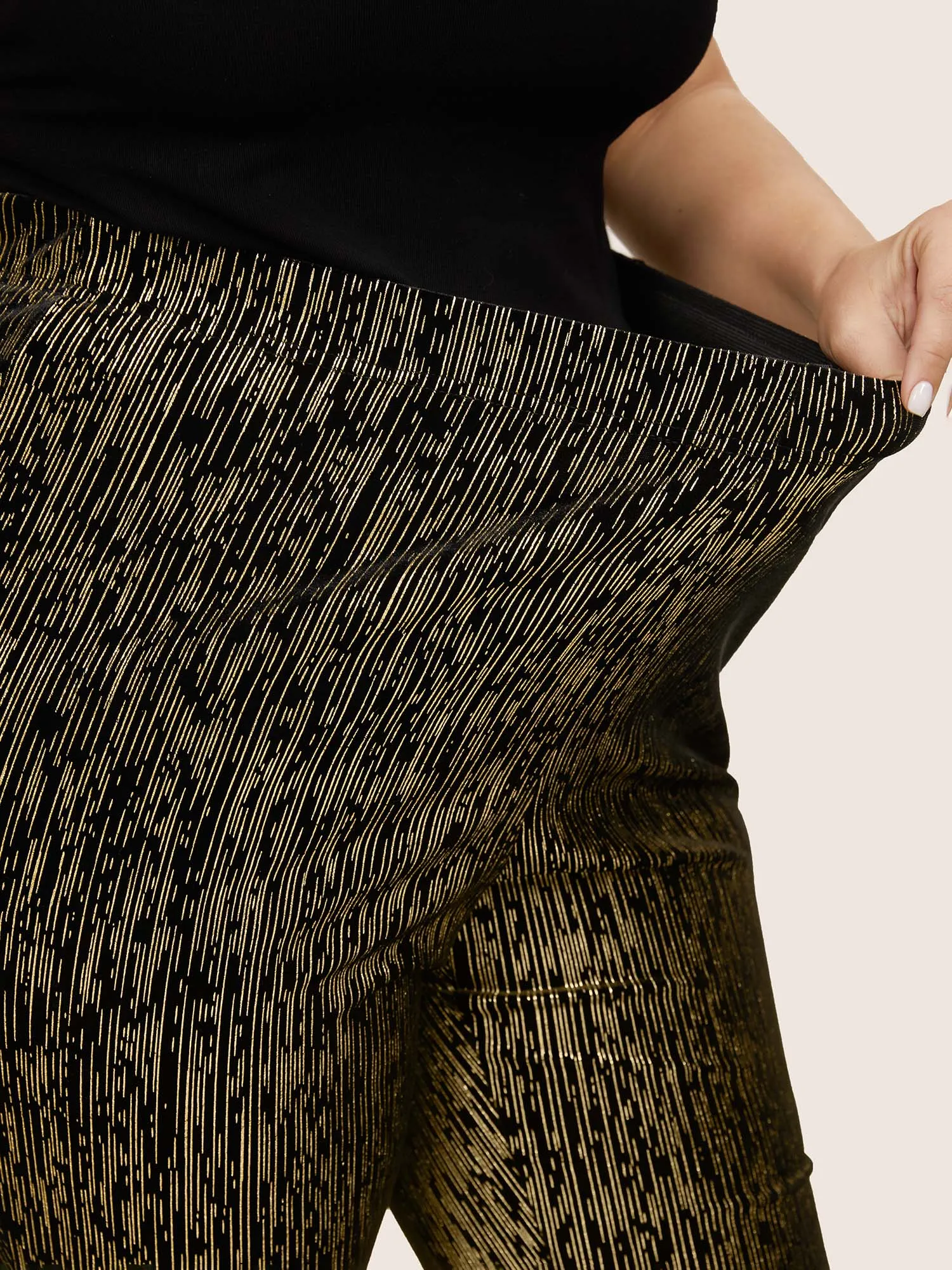 Velvet Striped Elastic Waist Flare Leg Pants sold by Bloomchic product image thumbnail 4