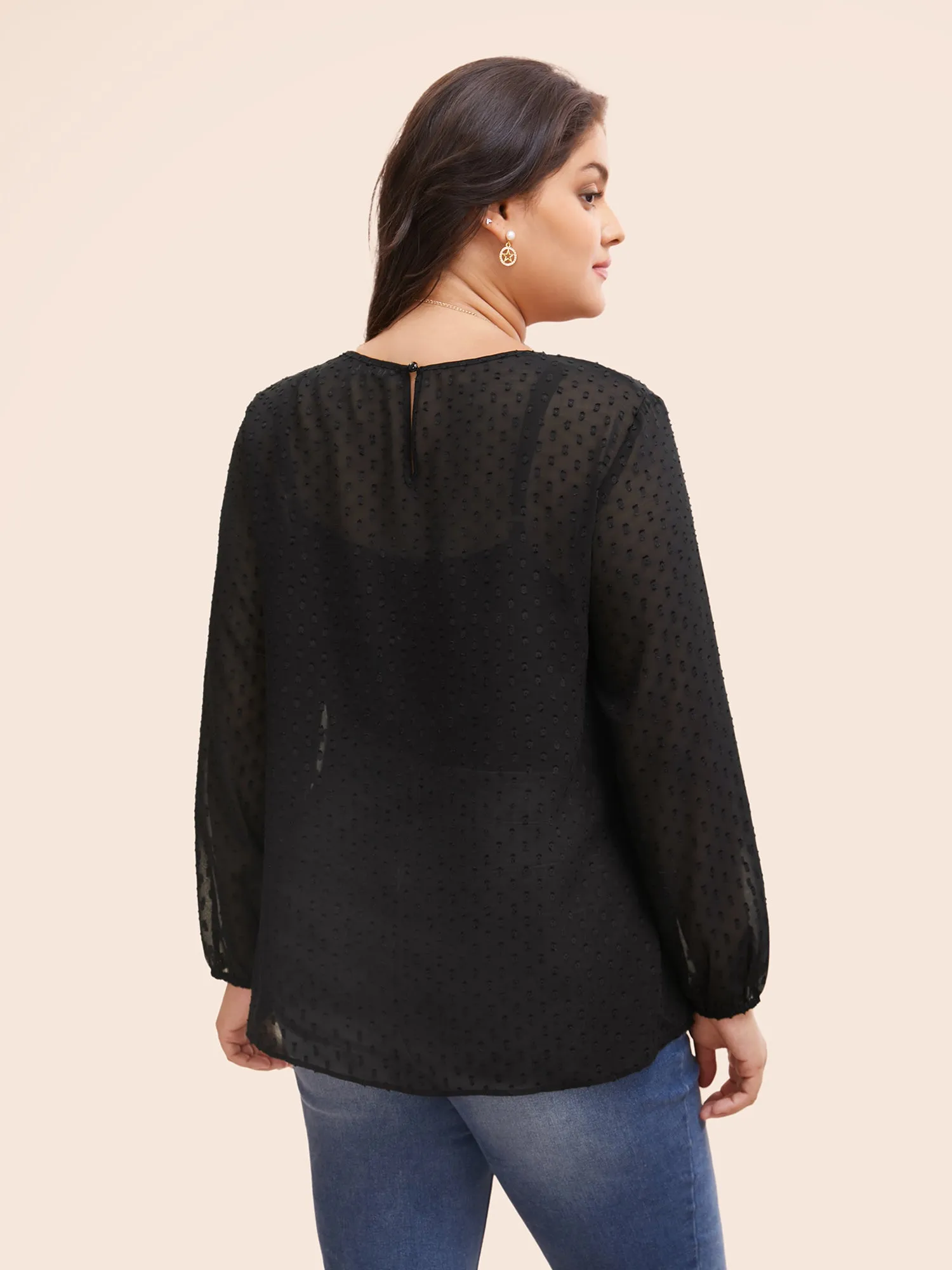 Appliques Mesh Round Neck Lantern Sleeve Blouse sold by Bloomchic product image thumbnail 4