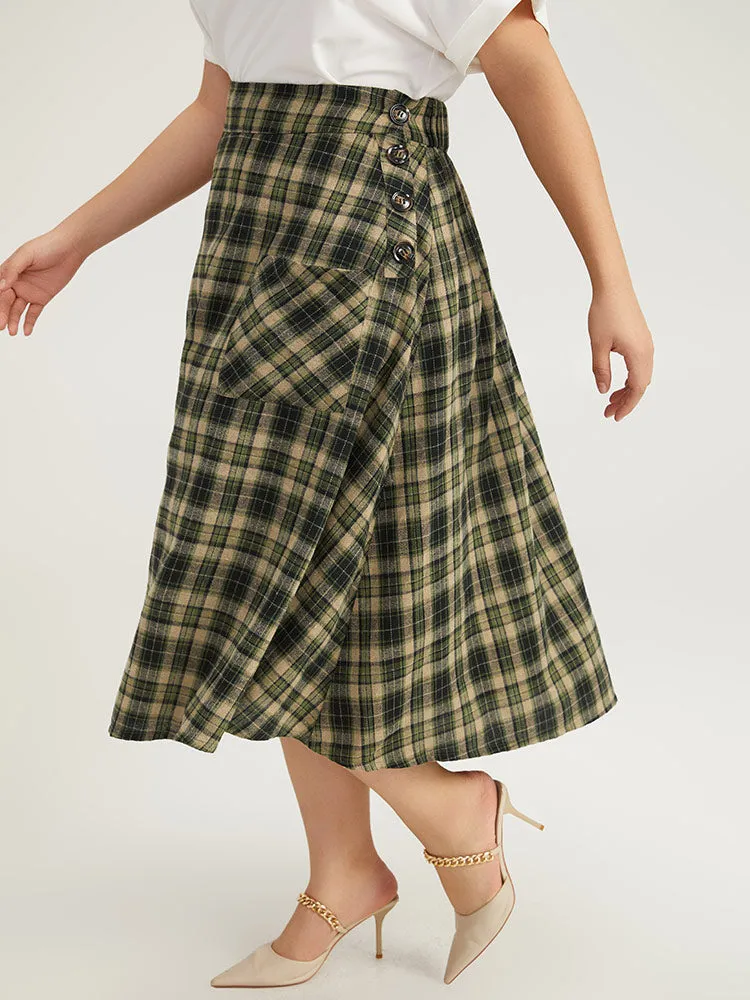 Plaid Patched Pocket Button Up Skirt sold by Bloomchic product image thumbnail 2