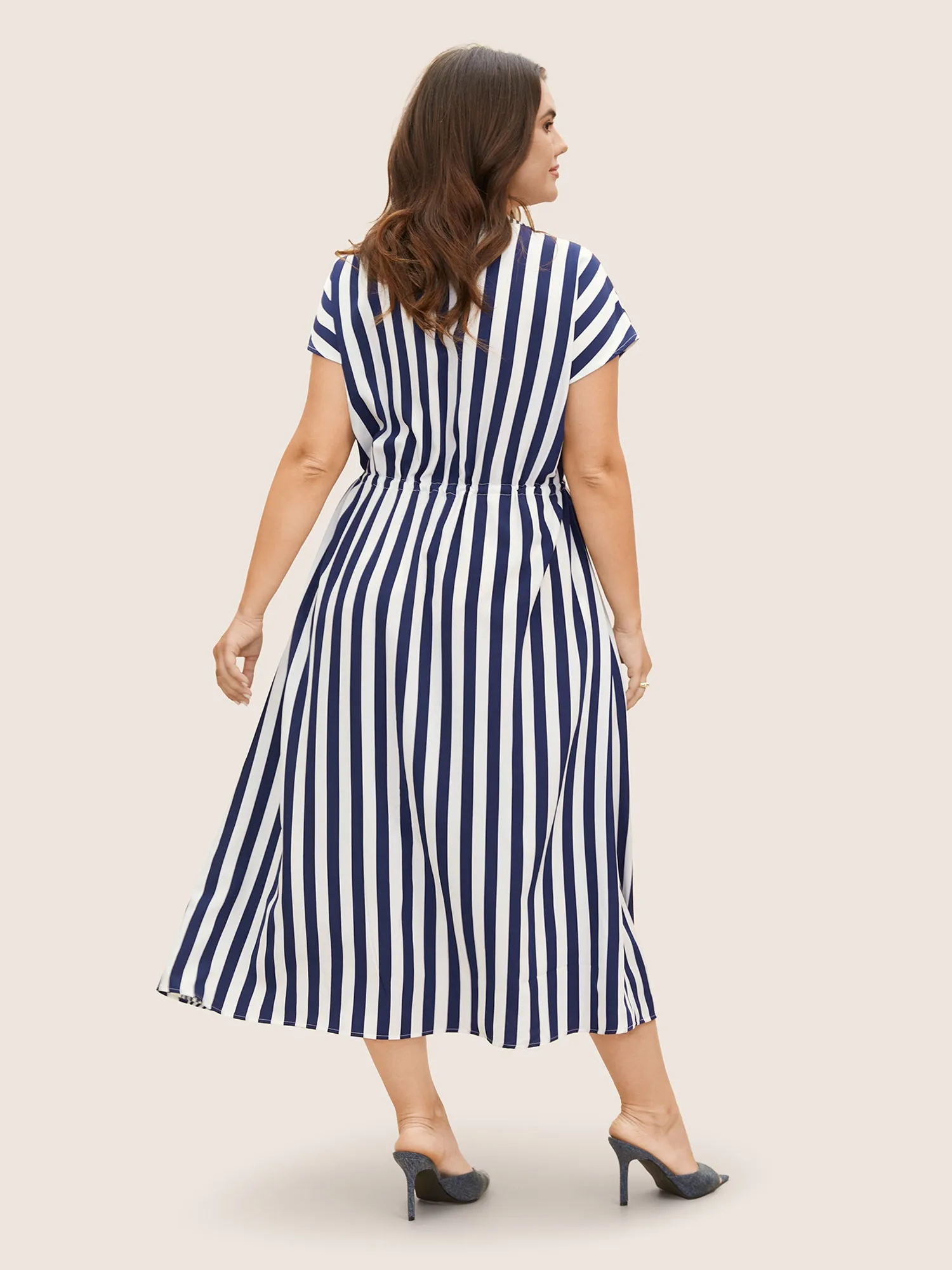 Striped Patchwork Drawstring Dolman Sleeve Dress sold by Bloomchic product image thumbnail 4