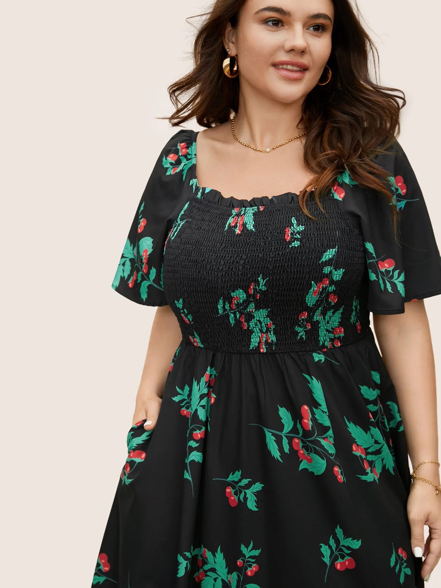 Square Neck Tomato Print Split Hem Dress sold by Bloomchic product image thumbnail 4