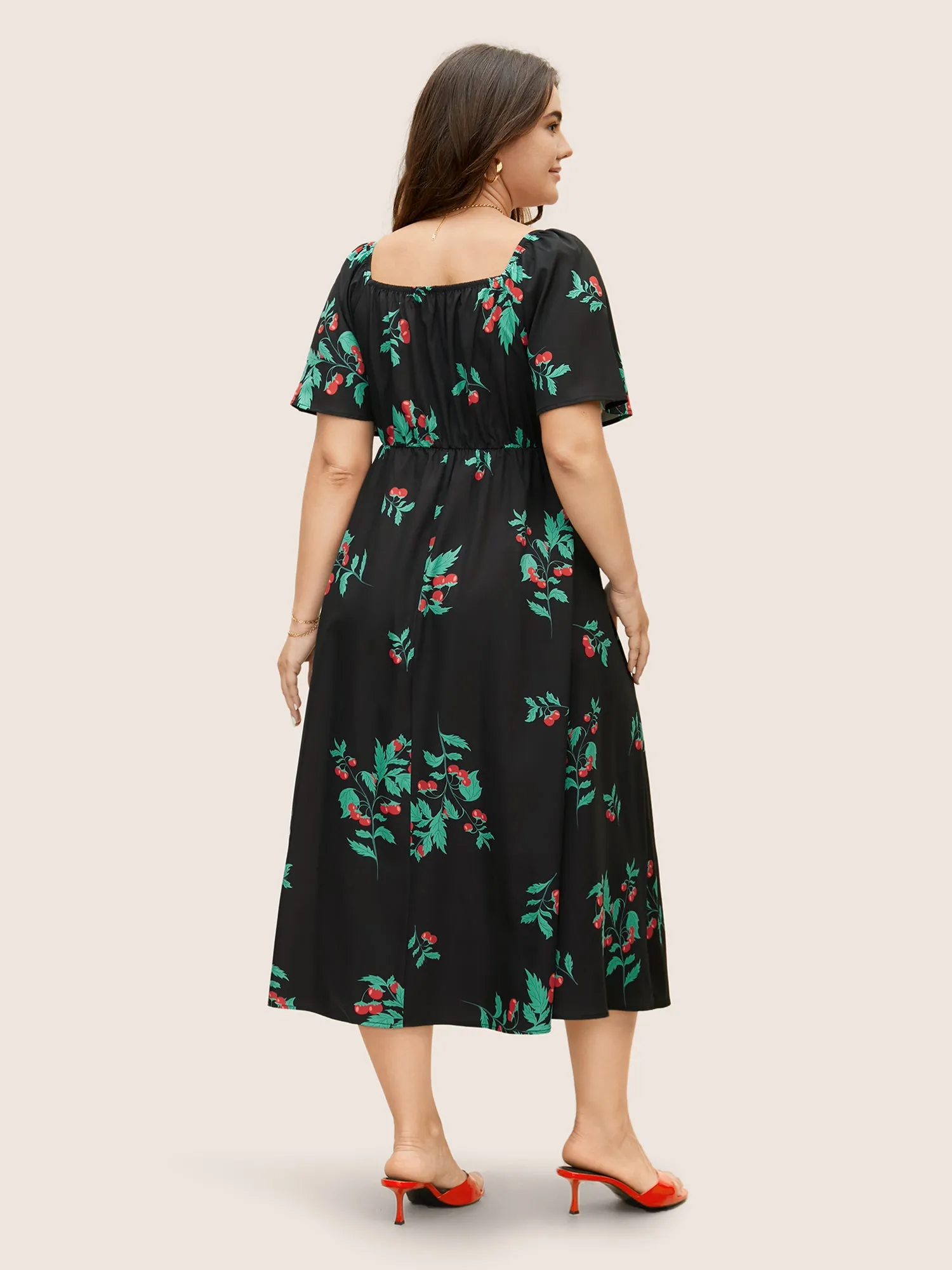 Square Neck Tomato Print Split Hem Dress sold by Bloomchic product image thumbnail 3