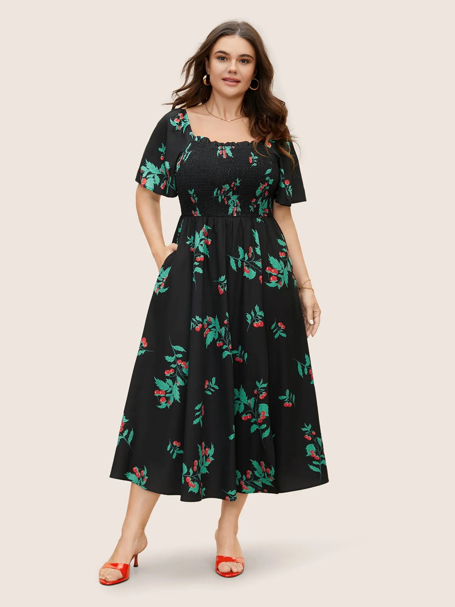 Square Neck Tomato Print Split Hem Dress sold by Bloomchic product image thumbnail 2