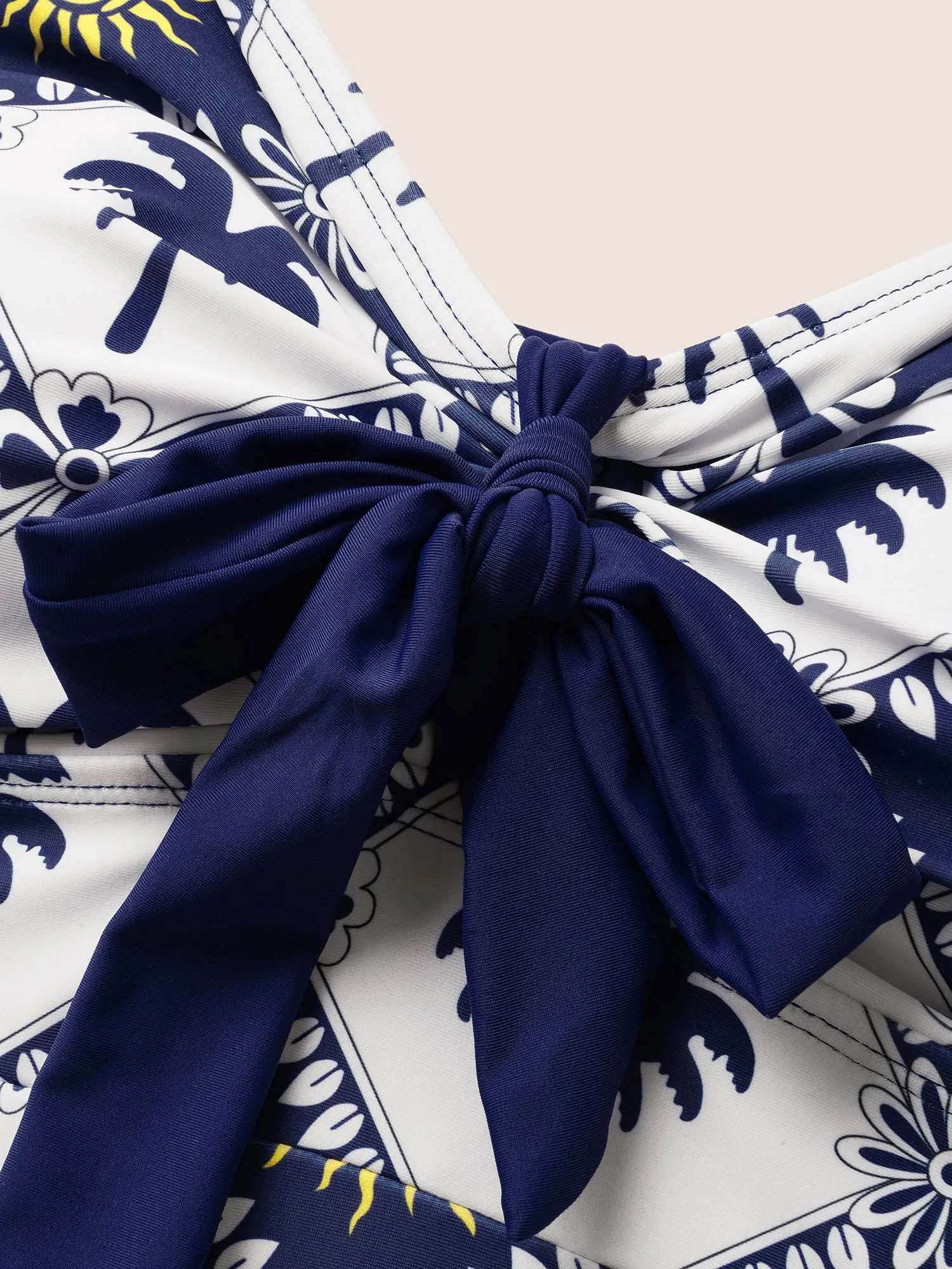 Tropical Print Patchwork Gathered Knotted One Piece Swimsuit sold by Bloomchic product image thumbnail 5