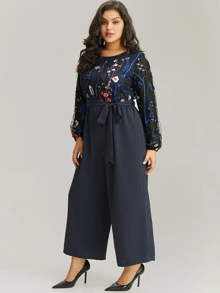 Halloween Floral Embroidered Belted Lantern Sleeve Jumpsuit sold by Bloomchic product image thumbnail 3