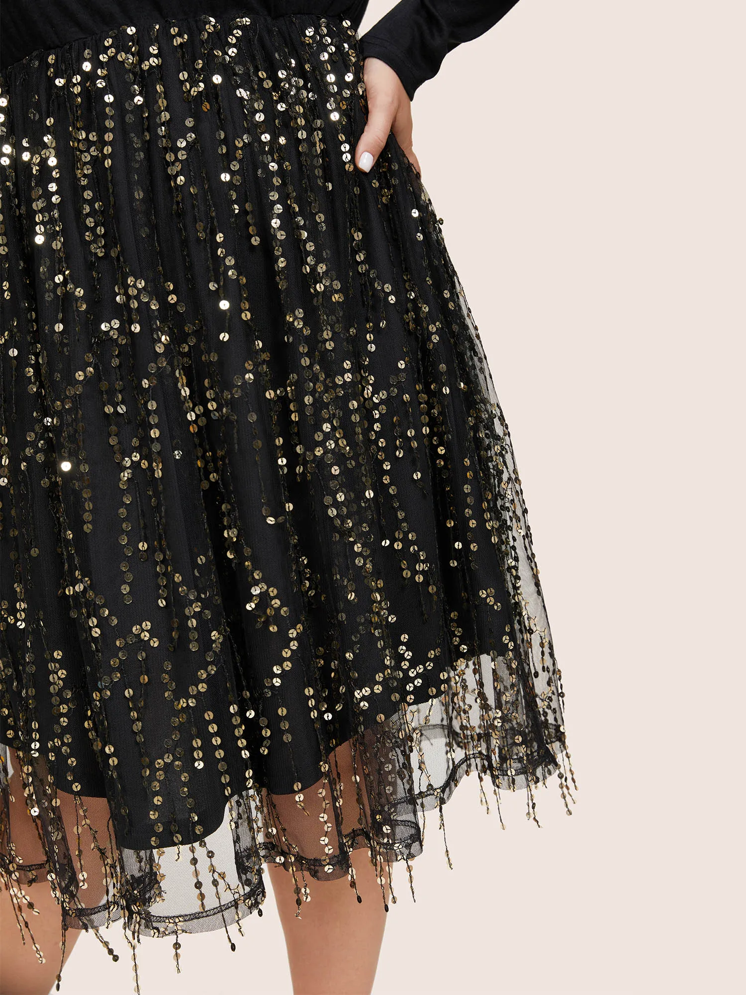 Patchwork Sequin Mesh Tassel Trim Dress sold by Bloomchic product image thumbnail 4