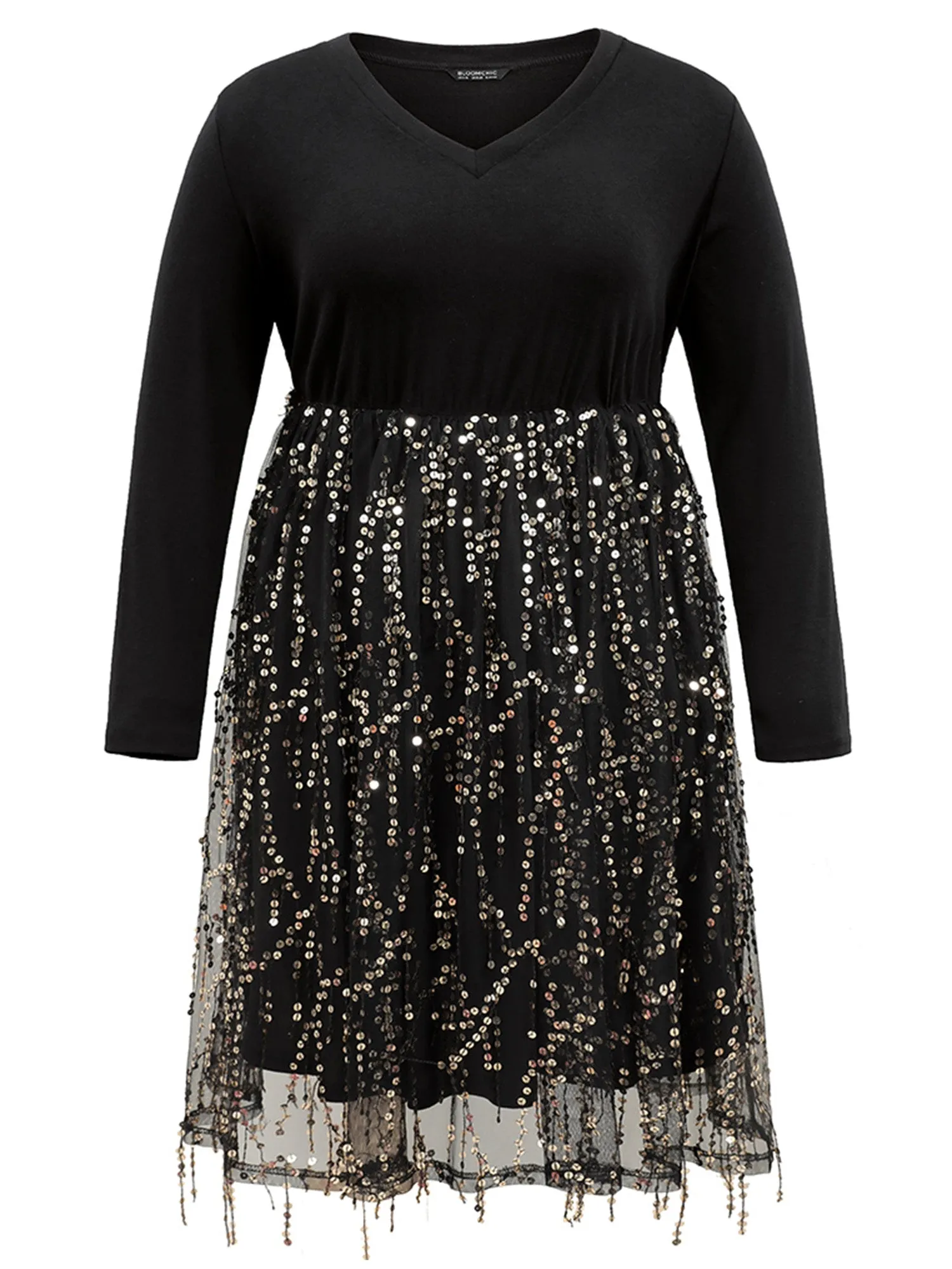 Patchwork Sequin Mesh Tassel Trim Dress sold by Bloomchic product image thumbnail 5