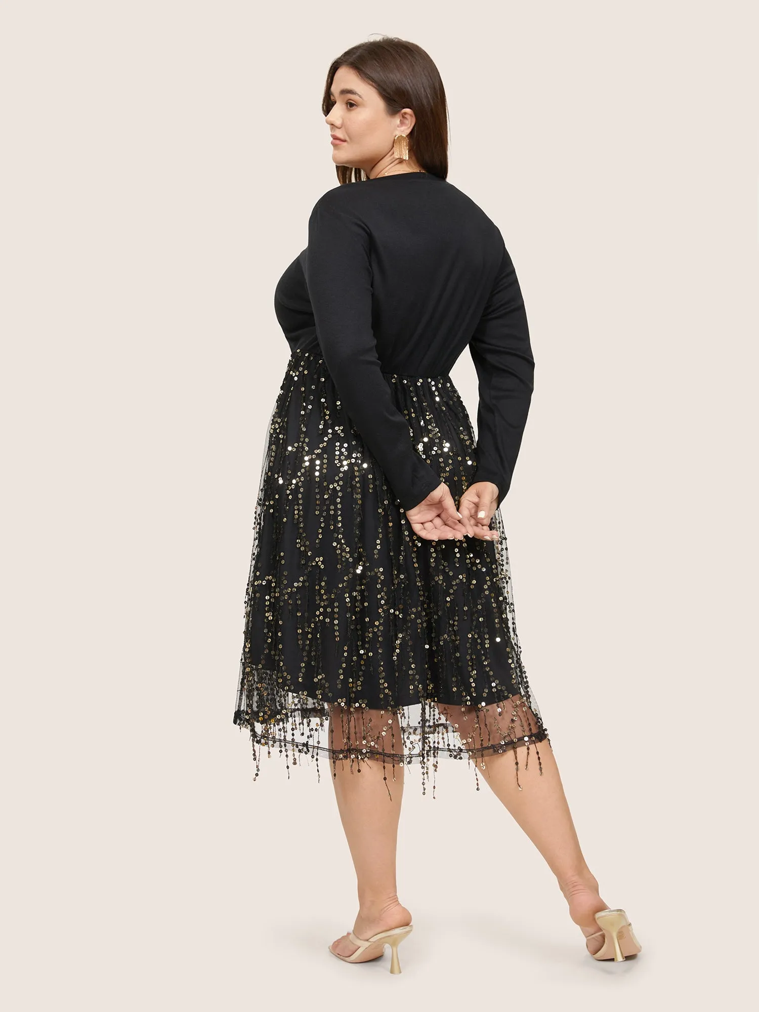 Patchwork Sequin Mesh Tassel Trim Dress sold by Bloomchic product image thumbnail 3