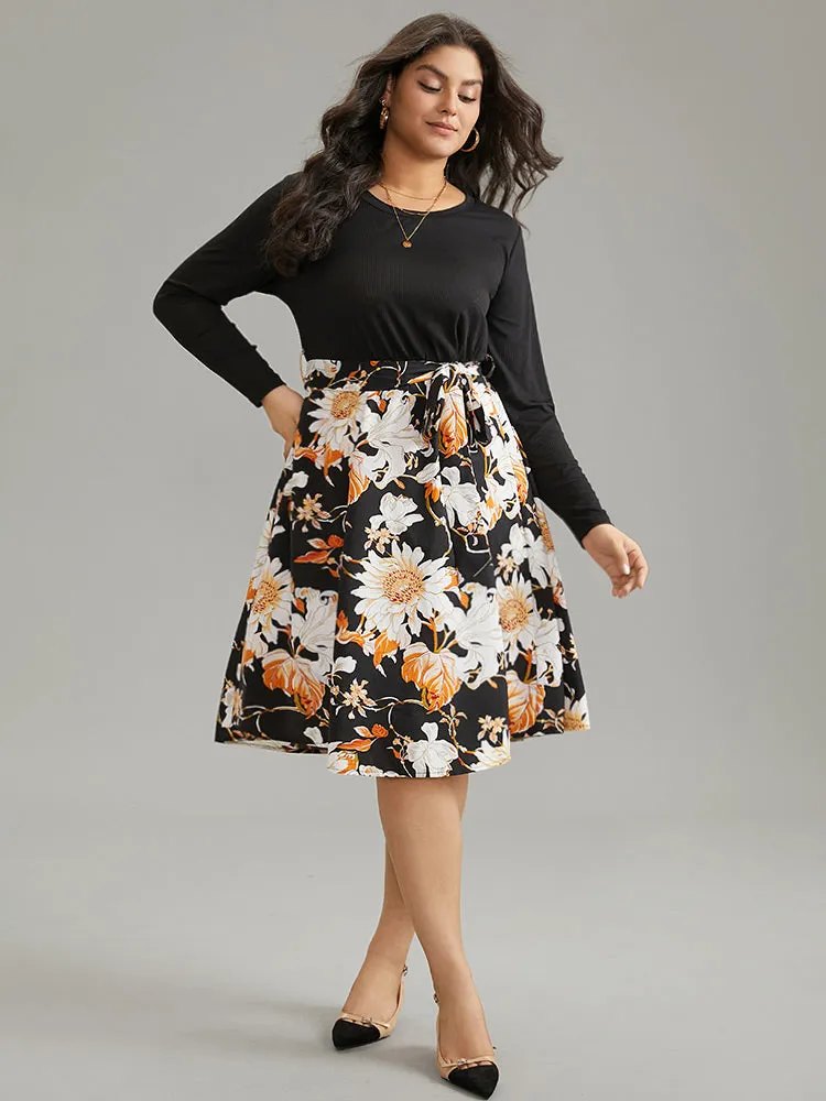 Floral Print Rib Knit Belted Dress sold by Bloomchic product image thumbnail 3