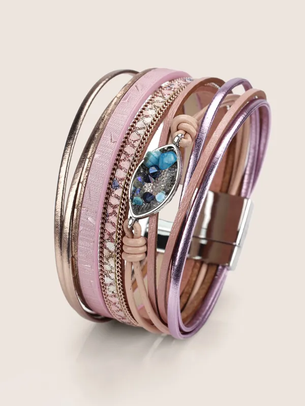 Multi Layer Leather Natural Stone Bracelet sold by Bloomchic
