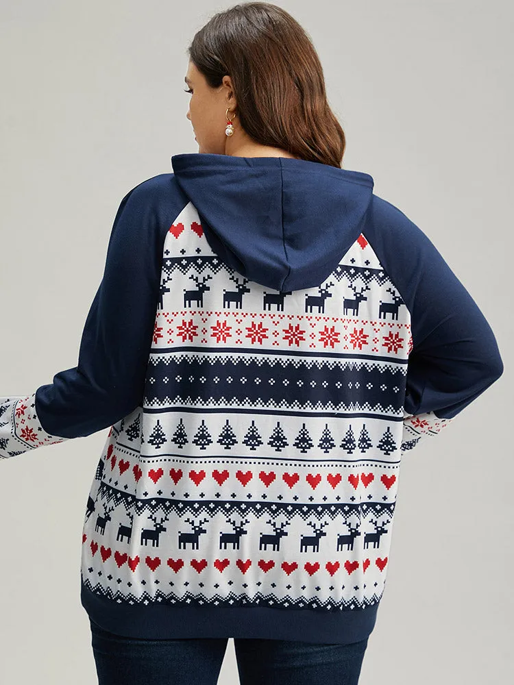Christmas Pocket Rib Knit Hooded Raglan Sleeve Sweatshirt sold by Bloomchic product image thumbnail 2